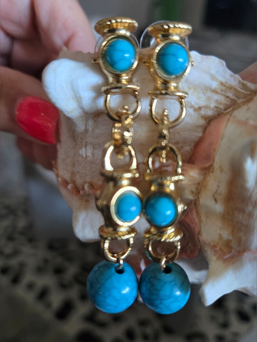 Gold-Tone Turquoise Color Dangle Drop Earrings -